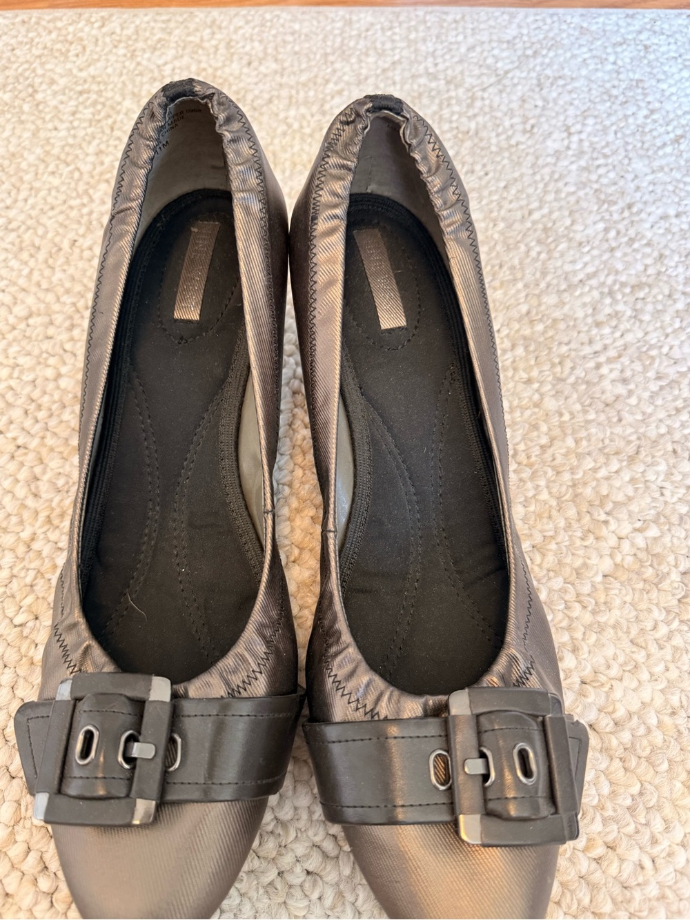 Nine West Pewter Metallic Ballet Flats with Brown Buckle Accent